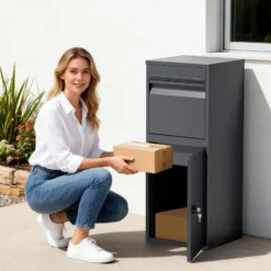 Wiltec Paketkasten anthrazit 410 x 380 x 1020 mm, Paketbox Zuhause, private Paketannahme passend für Pakete und Päckchen, Standbriefkasten Stahl