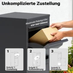 Wiltec Paketkasten anthrazit 410 x 380 x 1020 mm, Paketbox Zuhause, private Paketannahme passend für Pakete und Päckchen, Standbriefkasten Stahl