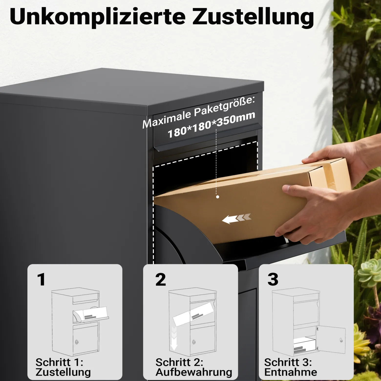 Wiltec Paketkasten anthrazit 410 x 385 x 720 mm, Paketbox Zuhause, private Paketannahme passend für Pakete und Päckchen, Standbriefkasten Stahl