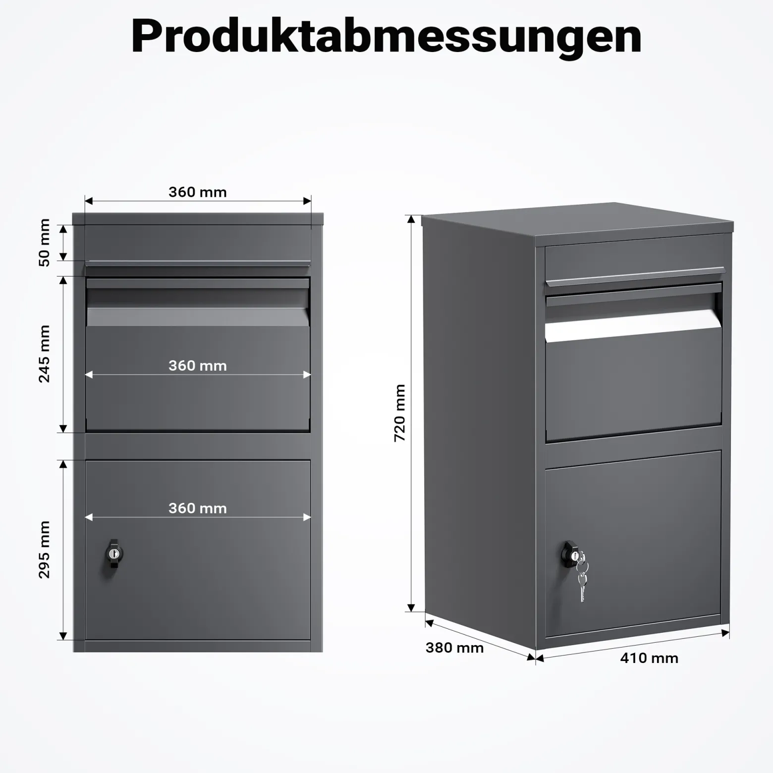Wiltec Paketkasten anthrazit 410 x 385 x 720 mm, Paketbox Zuhause, private Paketannahme passend für Pakete und Päckchen, Standbriefkasten Stahl