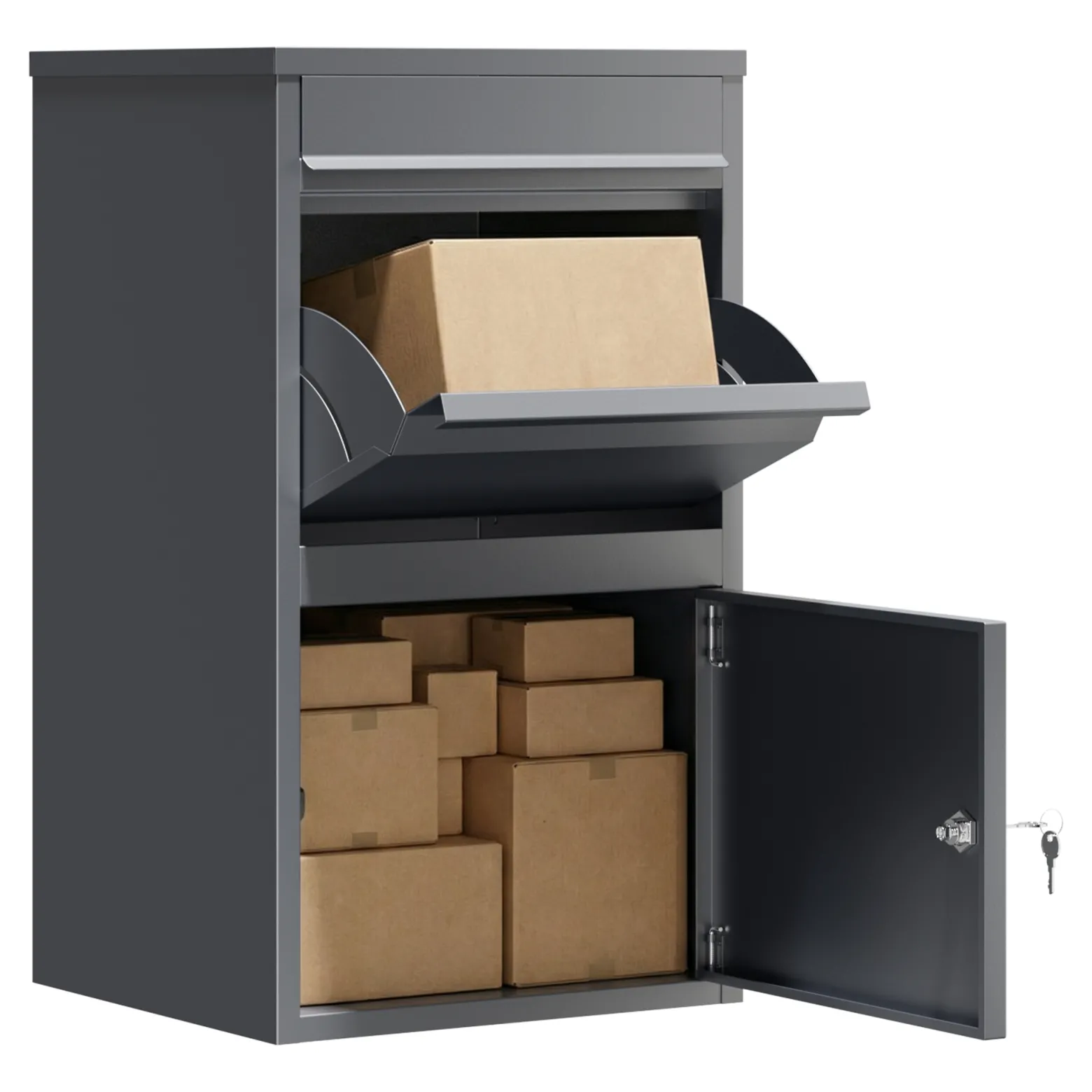 Wiltec Paketkasten anthrazit 410 x 385 x 720 mm, Paketbox Zuhause, private Paketannahme passend für Pakete und Päckchen, Standbriefkasten Stahl