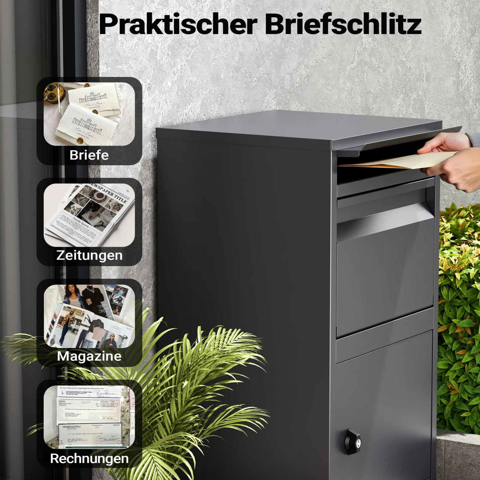 Wiltec Paketkasten anthrazit 410 x 385 x 720 mm, Paketbox Zuhause, private Paketannahme passend für Pakete und Päckchen, Standbriefkasten Stahl