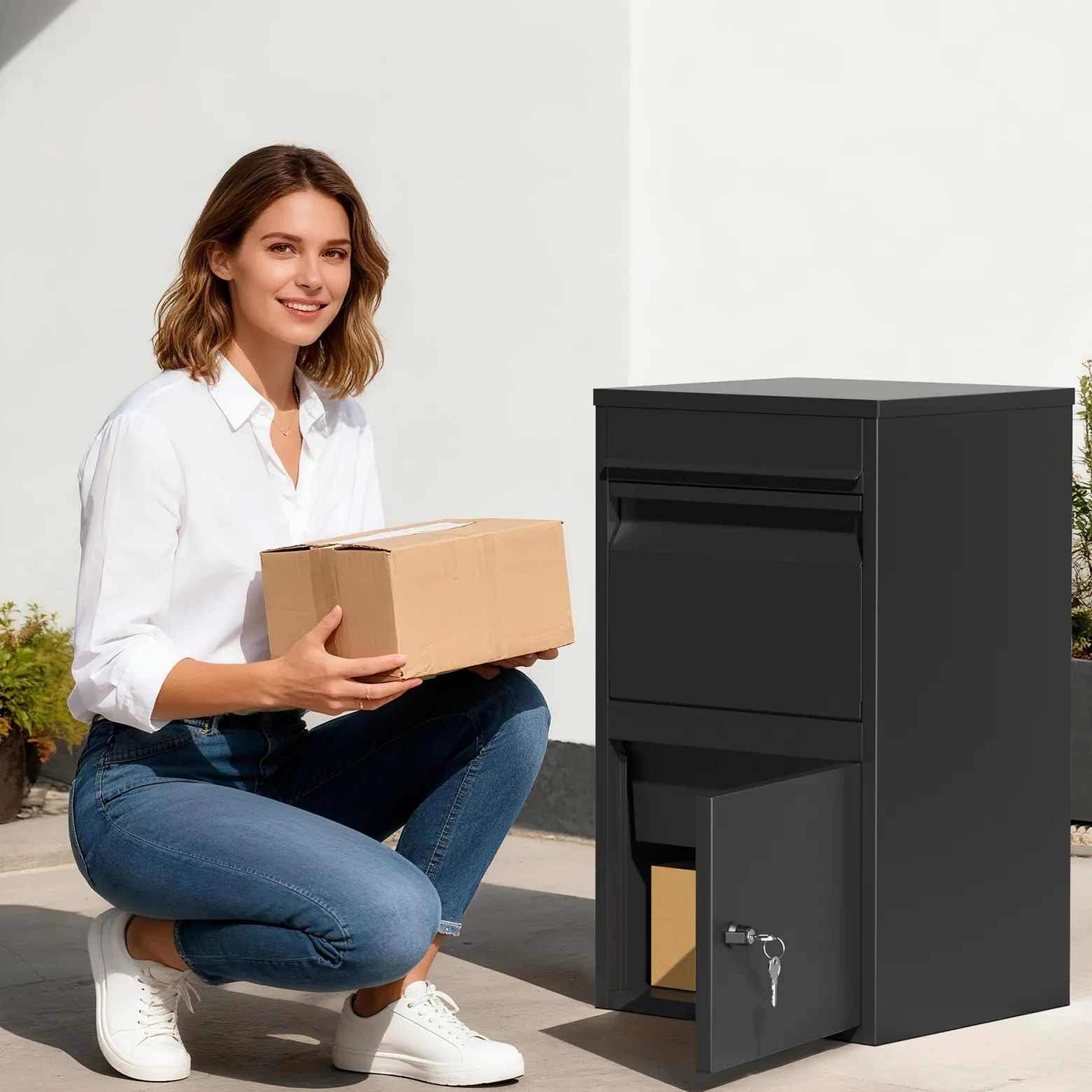Wiltec Paketkasten anthrazit 410 x 385 x 720 mm, Paketbox Zuhause, private Paketannahme passend für Pakete und Päckchen, Standbriefkasten Stahl