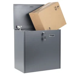 Wiltec Paketkasten grau 508 x 315 x 500 mm, Paketbox Zuhause, private Paketannahme passend für Pakete und Päckchen, Standbriefkasten Wandbriefkasten Stahl