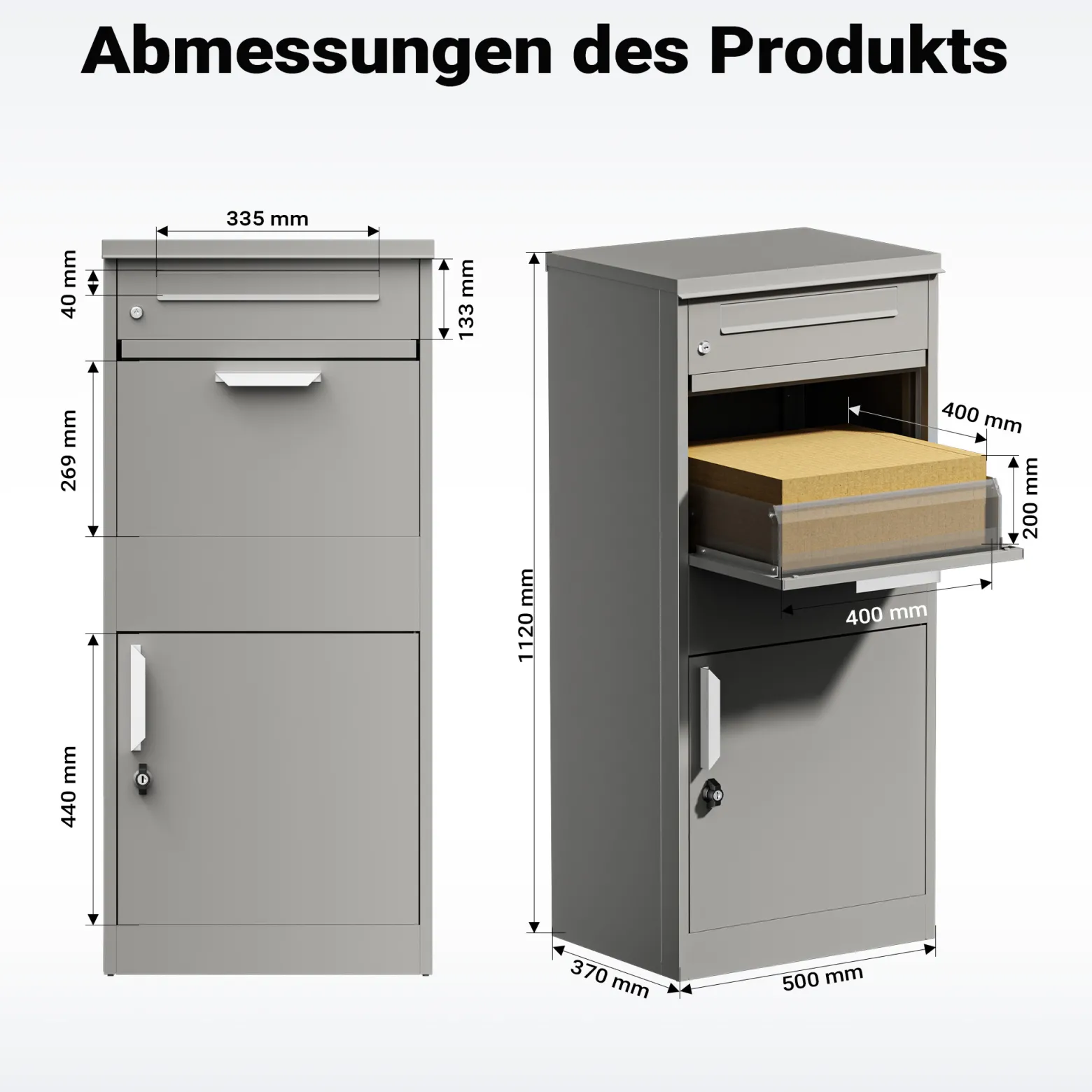 Wiltec Paketkasten grau 500 x 370 x 1120 mm, Paketbox Zuhause, private Paketannahme passend für Pakete und Päckchen, Standbriefkasten Stahl