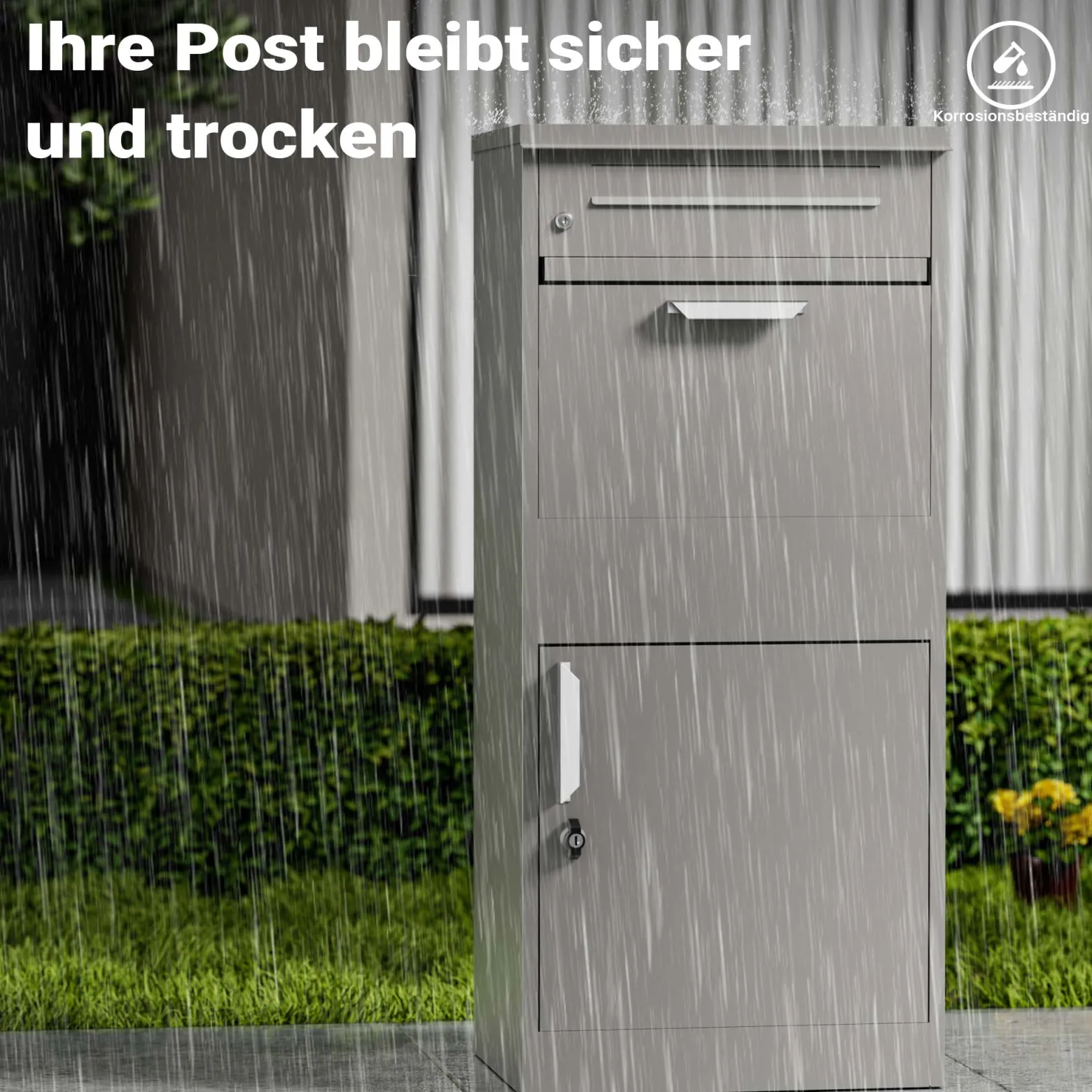 Wiltec Paketkasten grau 500 x 370 x 1120 mm, Paketbox Zuhause, private Paketannahme passend für Pakete und Päckchen, Standbriefkasten Stahl
