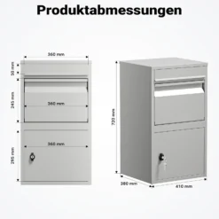 Wiltec Paketkasten grau 410 x 380 x 720 mm Paketbox aus Stahl mit Pulverbeschichtung abschließbarer Standbriefkasten für Paketannahme zu Hause Zustellung von Paket, Post, Brief