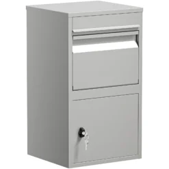 Wiltec Paketkasten grau 410 x 380 x 720 mm Paketbox aus Stahl mit Pulverbeschichtung abschließbarer Standbriefkasten für Paketannahme zu Hause Zustellung von Paket, Post, Brief