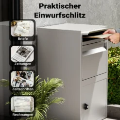 Wiltec Paketkasten grau 410 x 380 x 720 mm Paketbox aus Stahl mit Pulverbeschichtung abschließbarer Standbriefkasten für Paketannahme zu Hause Zustellung von Paket, Post, Brief