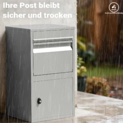 Wiltec Paketkasten grau 410 x 380 x 720 mm Paketbox aus Stahl mit Pulverbeschichtung abschließbarer Standbriefkasten für Paketannahme zu Hause Zustellung von Paket, Post, Brief
