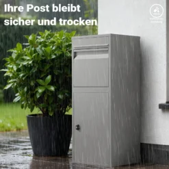 Wiltec Paketkasten grau 410 x 380 x 1020 mm Paketbox aus Stahl mit Pulverbeschichtung abschließbarer Standbriefkasten für Paketannahme zu Hause Zustellung von Paket, Post, Brief