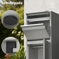 Wiltec Paketkasten grau 410 x 380 x 1020 mm Paketbox aus Stahl mit Pulverbeschichtung abschließbarer Standbriefkasten für Paketannahme zu Hause Zustellung von Paket, Post, Brief