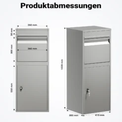 Wiltec Paketkasten grau 410 x 380 x 1020 mm Paketbox aus Stahl mit Pulverbeschichtung abschließbarer Standbriefkasten für Paketannahme zu Hause Zustellung von Paket, Post, Brief