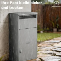 Wiltec Paketkasten grau 410 x 220 x 750 mm Paketbox aus Stahl mit Pulverbeschichtung abschließbarer Standbriefkasten für Paketannahme zu Hause Zustellung von Paket, Post, Brief