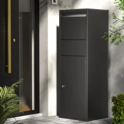 Wiltec Paketkasten schwarz 460 x 450 x 1400 mm, Paketbox Zuhause, private Paketannahme passend für Pakete der Größe S und L, Standbriefkasten