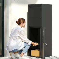 Wiltec Paketkasten schwarz 460 x 450 x 1400 mm, Paketbox Zuhause, private Paketannahme passend für Pakete der Größe S und L, Standbriefkasten