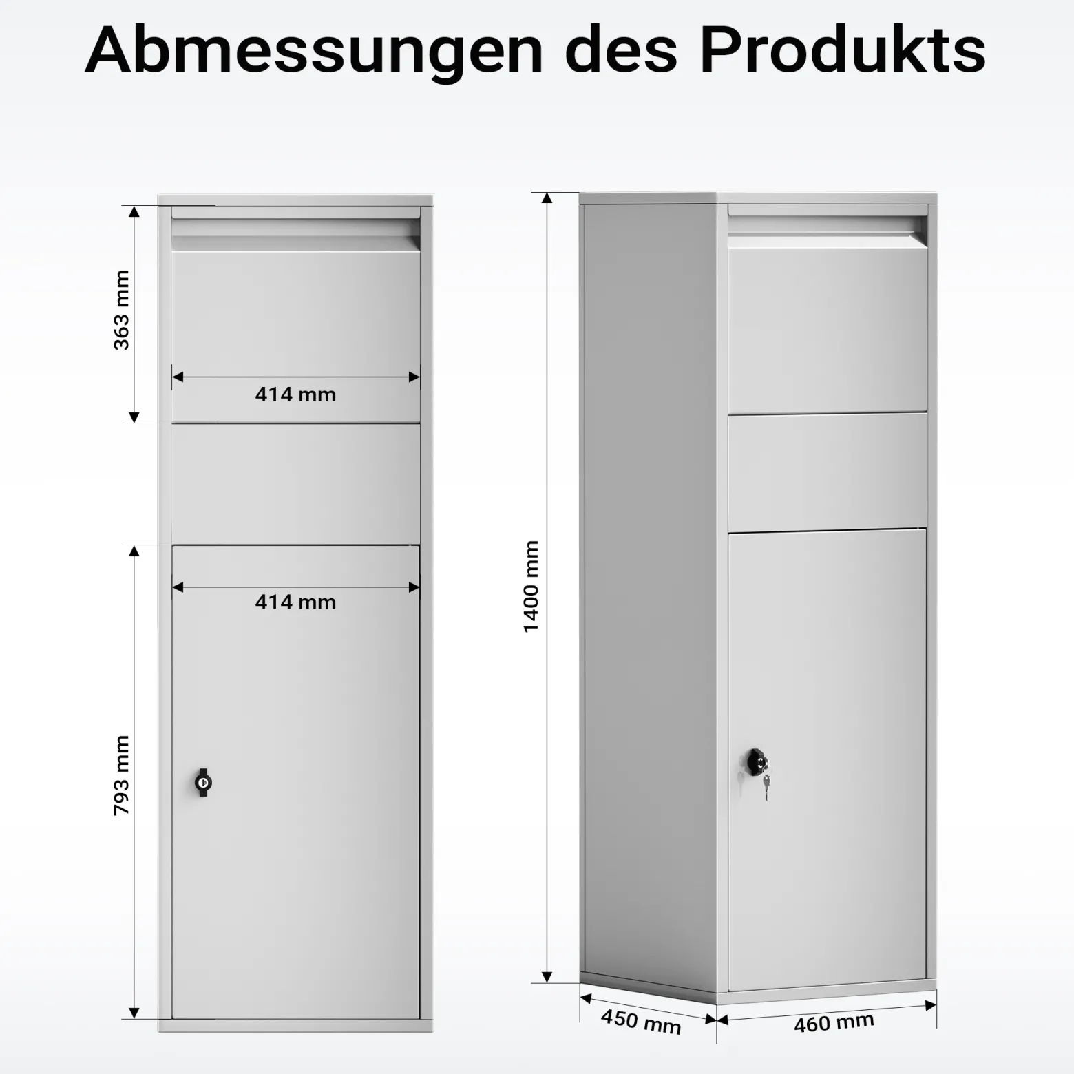Wiltec Paketkasten silberfarben 460 x 450 x 1400 mm, Paketbox Zuhause, private Paketannahme passend für Pakete der Größe S und L, Standbriefkasten