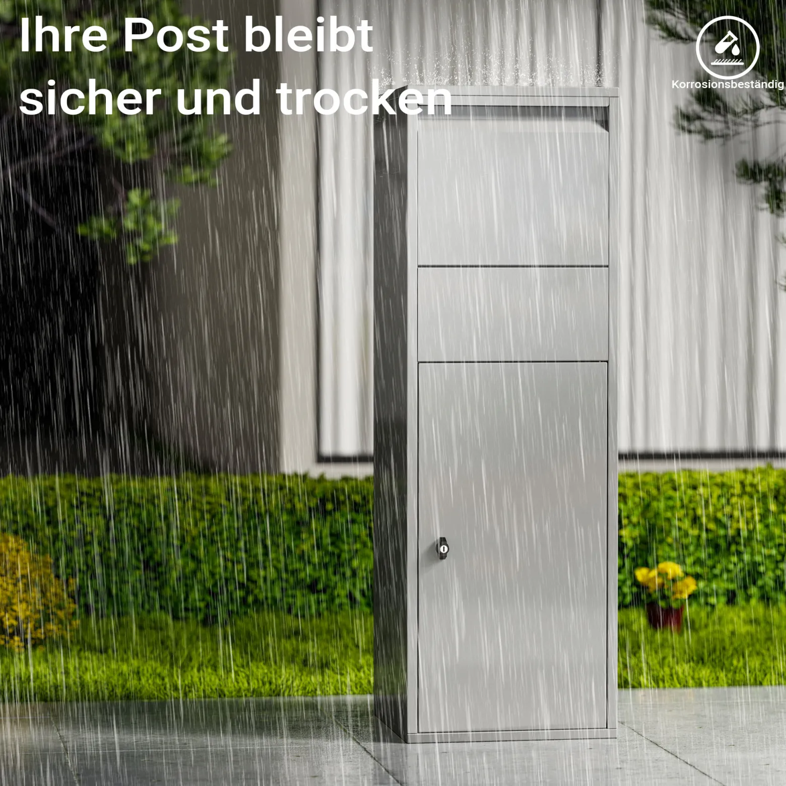 Wiltec Paketkasten silberfarben 460 x 450 x 1400 mm, Paketbox Zuhause, private Paketannahme passend für Pakete der Größe S und L, Standbriefkasten