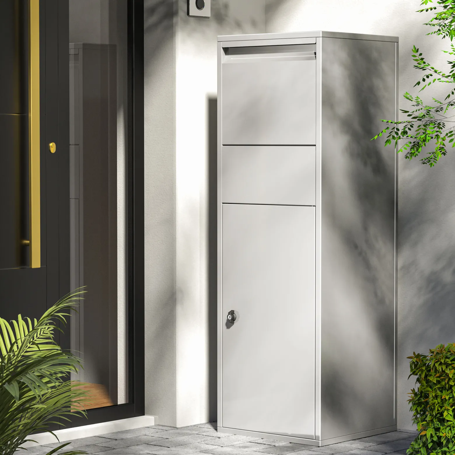 Wiltec Paketkasten silberfarben 460 x 450 x 1400 mm, Paketbox Zuhause, private Paketannahme passend für Pakete der Größe S und L, Standbriefkasten