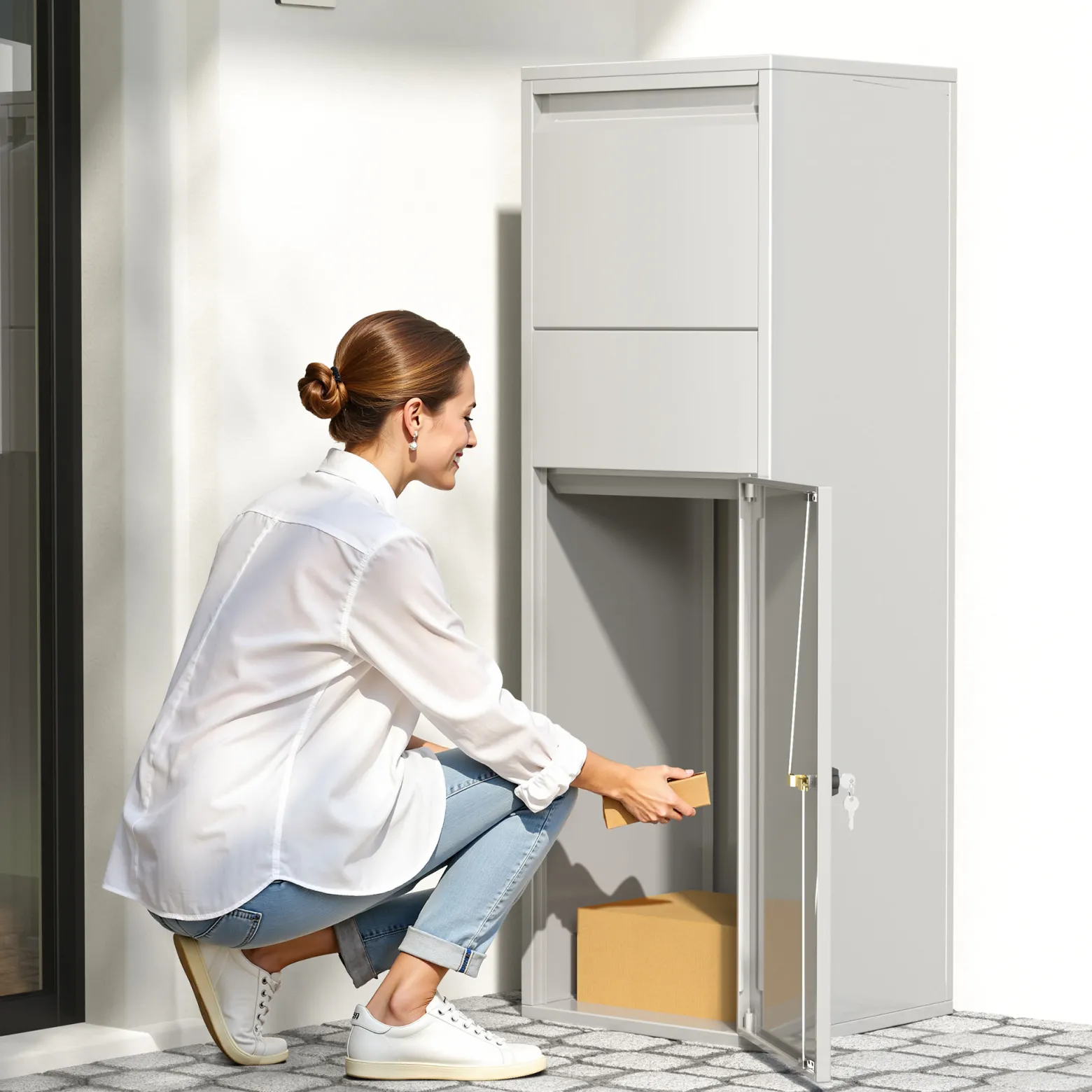 Wiltec Paketkasten silberfarben 460 x 450 x 1400 mm, Paketbox Zuhause, private Paketannahme passend für Pakete der Größe S und L, Standbriefkasten