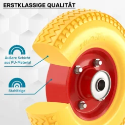 Wiltec Pannensicheres PU Rad 2.80/2.50-4 60 x 230 mm 90 kg, Polyurethan Vollgummi Schubkarren Komplettrad mit Stahlfelge, Schubkarrenrad pannensicher