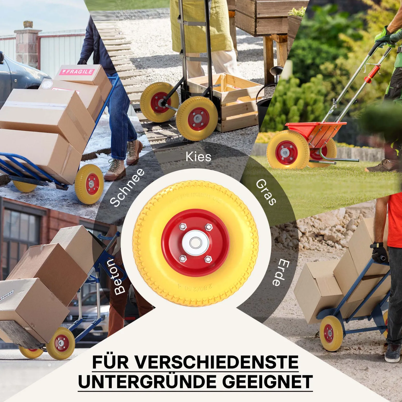 Wiltec Pannensicheres PU Rad 2.80/2.50-4 60 x 230 mm 90 kg, Polyurethan Vollgummi Schubkarren Komplettrad mit Stahlfelge, Schubkarrenrad pannensicher