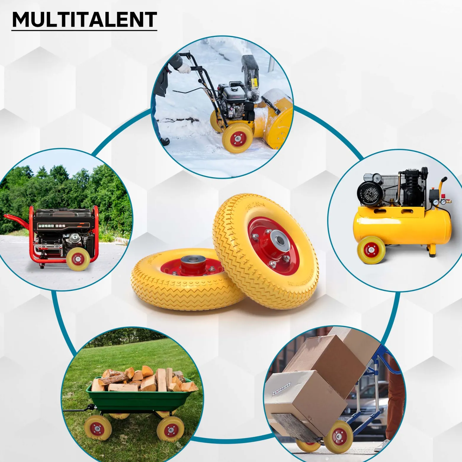 Wiltec Pannensicheres PU Rad 2.80/2.50-4 60 x 230 mm 90 kg, Polyurethan Vollgummi Schubkarren Komplettrad mit Stahlfelge, Schubkarrenrad pannensicher