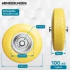 Wiltec Pannensicheres PU Rad 3.00-4 75 x 255 mm 100 kg, Polyurethan Vollgummi Schubkarren Komplettrad mit Stahlfelge, Schubkarrenrad pannensicher