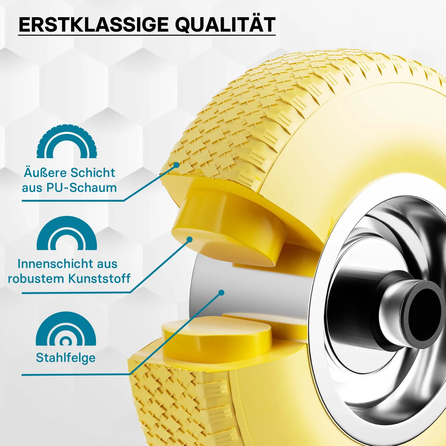Wiltec Pannensicheres PU Rad 3.00-4 75 x 255 mm 100 kg, Polyurethan Vollgummi Schubkarren Komplettrad mit Stahlfelge, Schubkarrenrad pannensicher