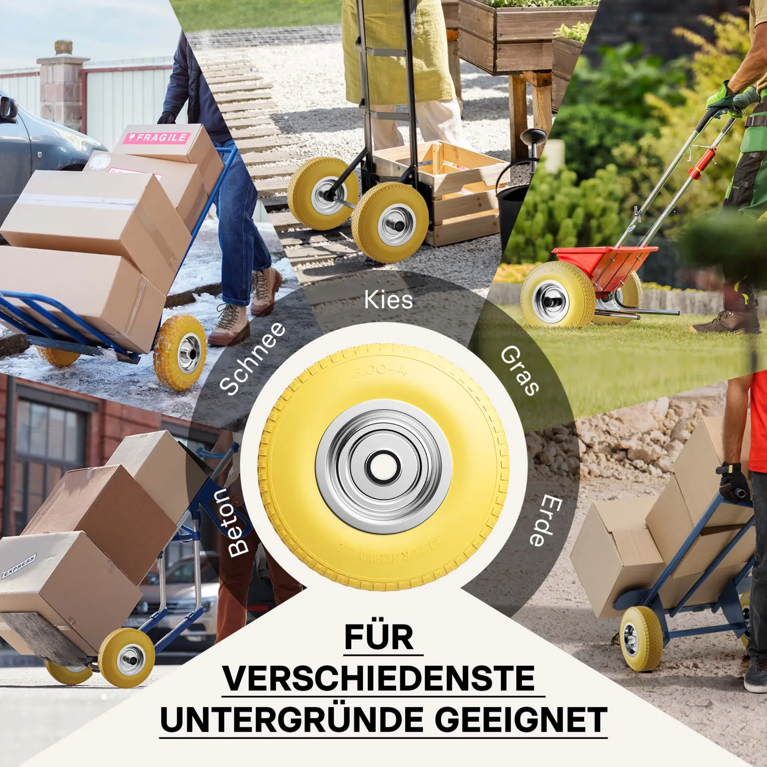 Wiltec Pannensicheres PU Rad 3.00-4 75 x 255 mm 100 kg, Polyurethan Vollgummi Schubkarren Komplettrad mit Stahlfelge, Schubkarrenrad pannensicher