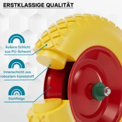 Wiltec Pannensicheres PU Rad 4.8/4.00-8 90 x 390 mm 160 kg, Polyurethan Vollgummi Schubkarren Komplettrad mit Steckachse, Schubkarrenrad pannensicher