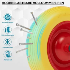 Wiltec Pannensicheres PU Rad 4.8/4.00-8 90 x 392 mm 180 kg, Polyurethan Vollgummi Schubkarren Komplettrad mit Stahlfelge, Schubkarrenrad pannensicher