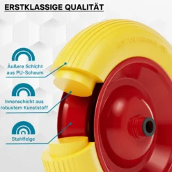 Wiltec Pannensicheres PU Rad 4.8/4.00-8 90 x 392 mm 180 kg, Polyurethan Vollgummi Schubkarren Komplettrad mit Stahlfelge, Schubkarrenrad pannensicher