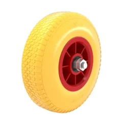 Wiltec Pannensicheres PU Rad 3.00-4 75 x 260 mm 105 kg, Polyurethan Vollgummi Schubkarren Komplettrad mit Steckachse, Schubkarrenrad pannensicher