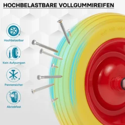 Wiltec Pannensicheres PU Rad 4.00-8 100 x 400 mm 160 kg, Polyurethan Vollgummi Schubkarren Komplettrad mit Steckachse, Schubkarrenrad pannensicher