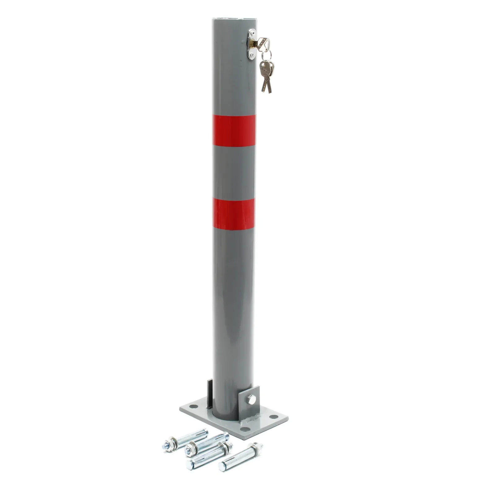 Wiltec Parkpfosten 705 x 75 mm, Parkplatzsperre klappbar rund, Absperrpfosten aus Stahl, Parkpfosten, Poller