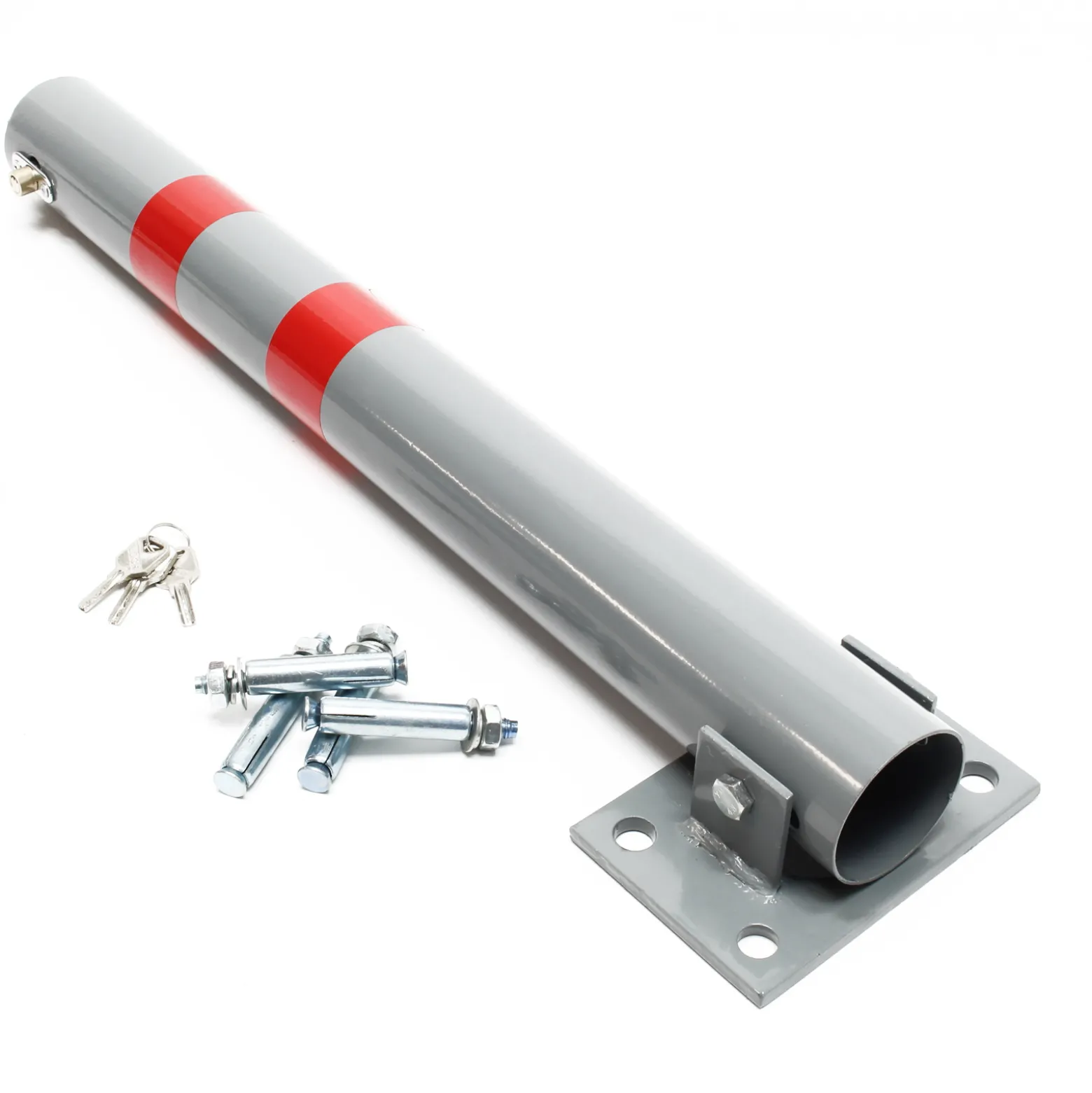 Wiltec Parkpfosten 705 x 75 mm, Parkplatzsperre klappbar rund, Absperrpfosten aus Stahl, Parkpfosten, Poller