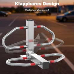 Wiltec Parkplatzbügel umklappbar 48 x 70 cm, mit Vorhängeschloss u. 3 Schlüsseln, Parkpfosten zur Sicherung des Parkplatzes, Sperrbügel aus Stahl