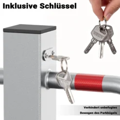 Wiltec Parkplatzbügel umklappbar 48 x 70 cm, mit Vorhängeschloss u. 3 Schlüsseln, Parkpfosten zur Sicherung des Parkplatzes, Sperrbügel aus Stahl