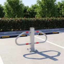 Wiltec Parkplatzbügel umklappbar 48 x 70 cm, mit Vorhängeschloss u. 3 Schlüsseln, Parkpfosten zur Sicherung des Parkplatzes, Sperrbügel aus Stahl