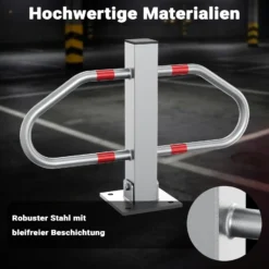 Wiltec Parkplatzbügel umklappbar 48 x 70 cm, mit Vorhängeschloss u. 3 Schlüsseln, Parkpfosten zur Sicherung des Parkplatzes, Sperrbügel aus Stahl