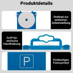 Wiltec Parkscheibe blau aus Kunststoff 17 x 13 x 0,2 cm, Parkuhr nach StVO fürs Auto, gut sichtbare Anzeige der Parkzeit