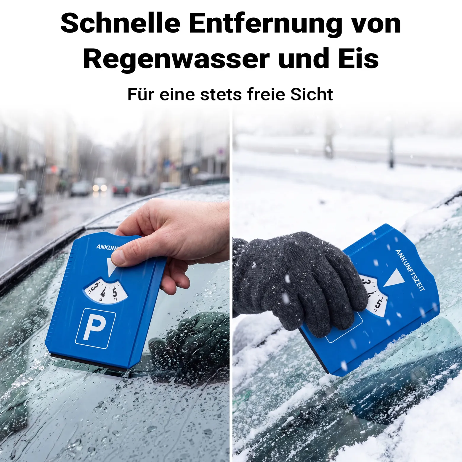 Wiltec Parkscheibe 5-in-1 Parkuhr nach StVO mit Eiskratzer, Einkaufschip, Profiltiefenmesser und Gummilippe