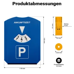 Wiltec Parkscheibe 5-in-1 Parkuhr nach StVO mit Eiskratzer, Einkaufschip, Profiltiefenmesser und Gummilippe