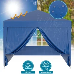 Wiltec Pavillon 3 x 3 m in Blau mit UV-Schutz 50+, Gartenpavillon mit abnehmbaren Seiten, Partyzelt mit Fenstern für z. B. Terrasse und Festival