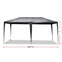 Wiltec Pavillon 3 x 6 m in Grau mit UV-Schutz 50+, Gartenpavillon mit aufrollbaren Seiten, Partyzelt mit Fenstern für z. B. Terrasse und Festival