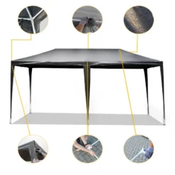 Wiltec Pavillon 3 x 6 m in Grau mit UV-Schutz 50+, Gartenpavillon mit aufrollbaren Seiten, Partyzelt mit Fenstern für z. B. Terrasse und Festival