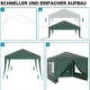 Wiltec Pavillon 3 x 3 m in Grün mit UV-Schutz 50+, Gartenpavillon mit abnehmbaren Seiten, Partyzelt mit Fenstern für z. B. Terrasse und Festival