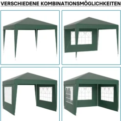 Wiltec Pavillon 3 x 3 m in Grün mit UV-Schutz 50+, Gartenpavillon mit abnehmbaren Seiten, Partyzelt mit Fenstern für z. B. Terrasse und Festival