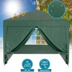 Wiltec Pavillon 3 x 3 m in Grün mit UV-Schutz 50+, Gartenpavillon mit abnehmbaren Seiten, Partyzelt mit Fenstern für z. B. Terrasse und Festival
